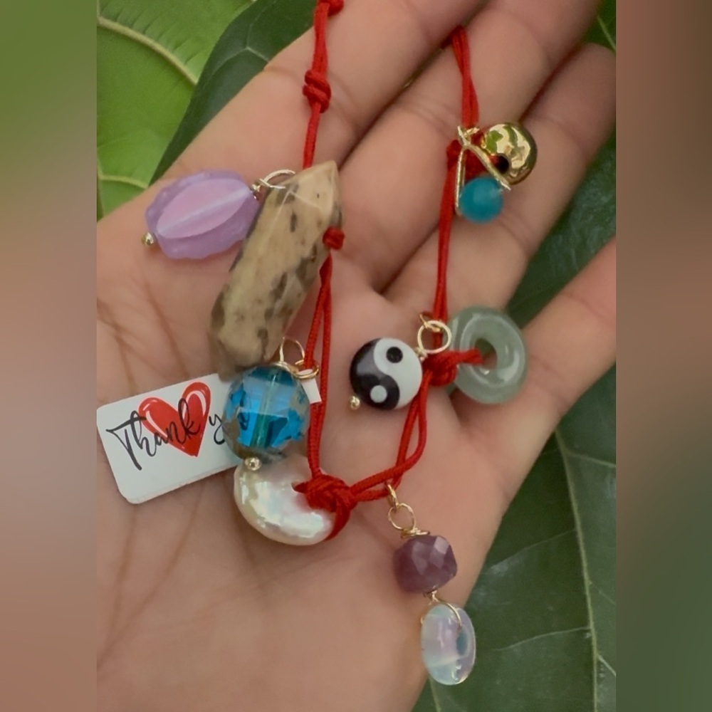 Colorful Charm Bracelet with Red Cord - Picture 3 of 3